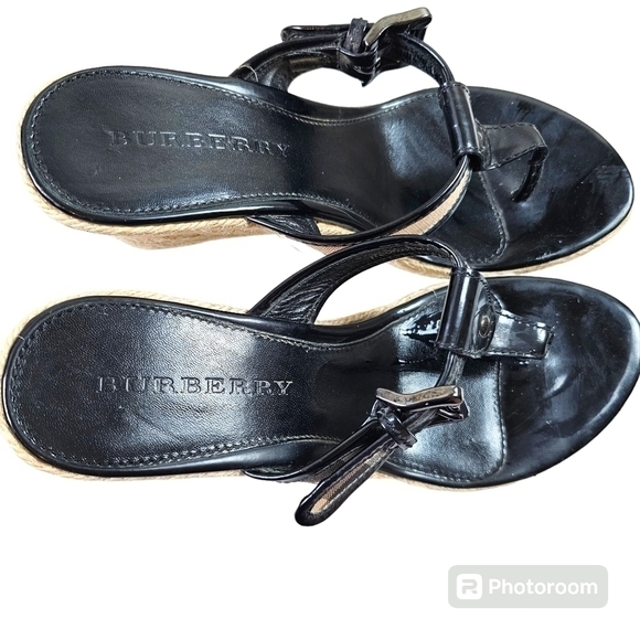 Burberry Black Patent Nova Check Espadrilles Wedge Sandals in 40 (10) - Picture 4 of 11